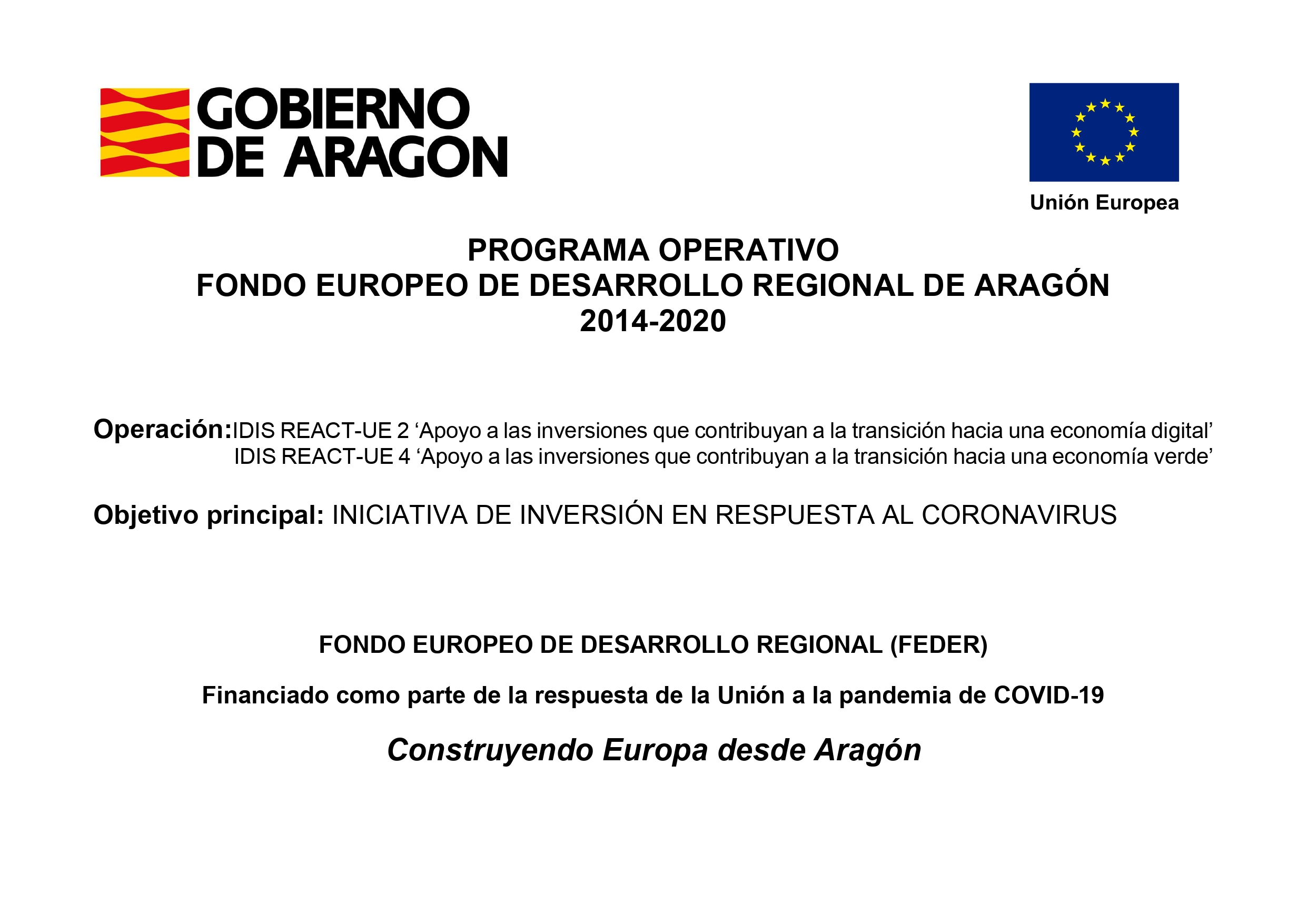 PROGRAMA OPERATIVO FONDO EUROPEO DE DESARROLLO REGIONAL DE ARAGÓN 2014-2020