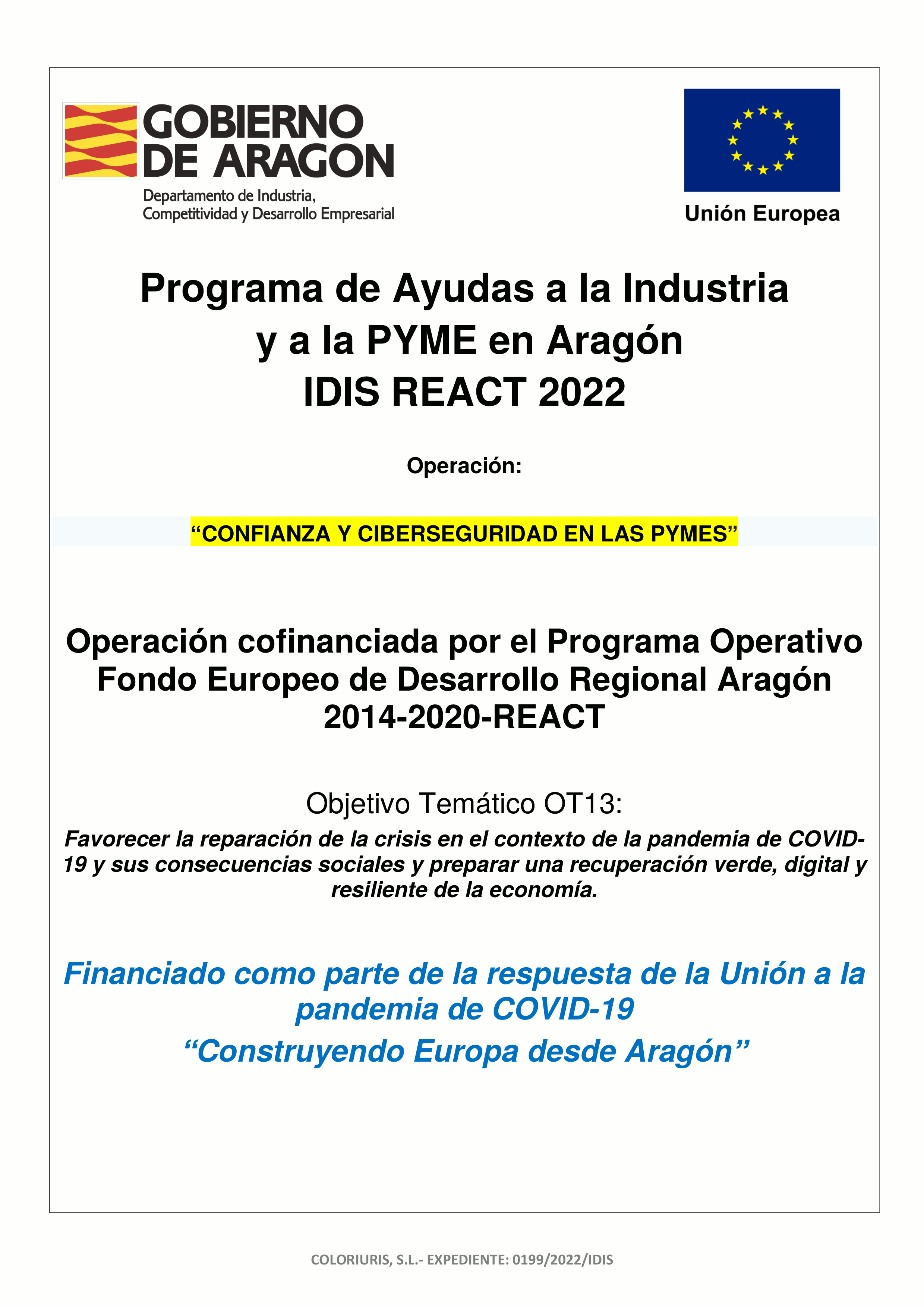 Programa de Ayudas a la Industria y a la PYME en Aragón IDIS REACT 2022